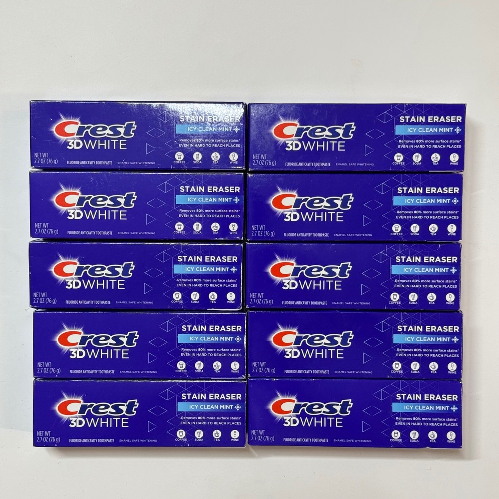 10pk Crest 3D White Stain Eraser Toothpaste Icy Clean Mint 2.7oz Each